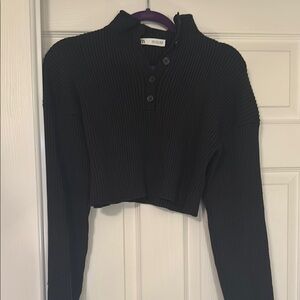 Black Ribbed Long Sleeve Top